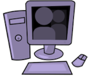 computer with 2 people on the screen