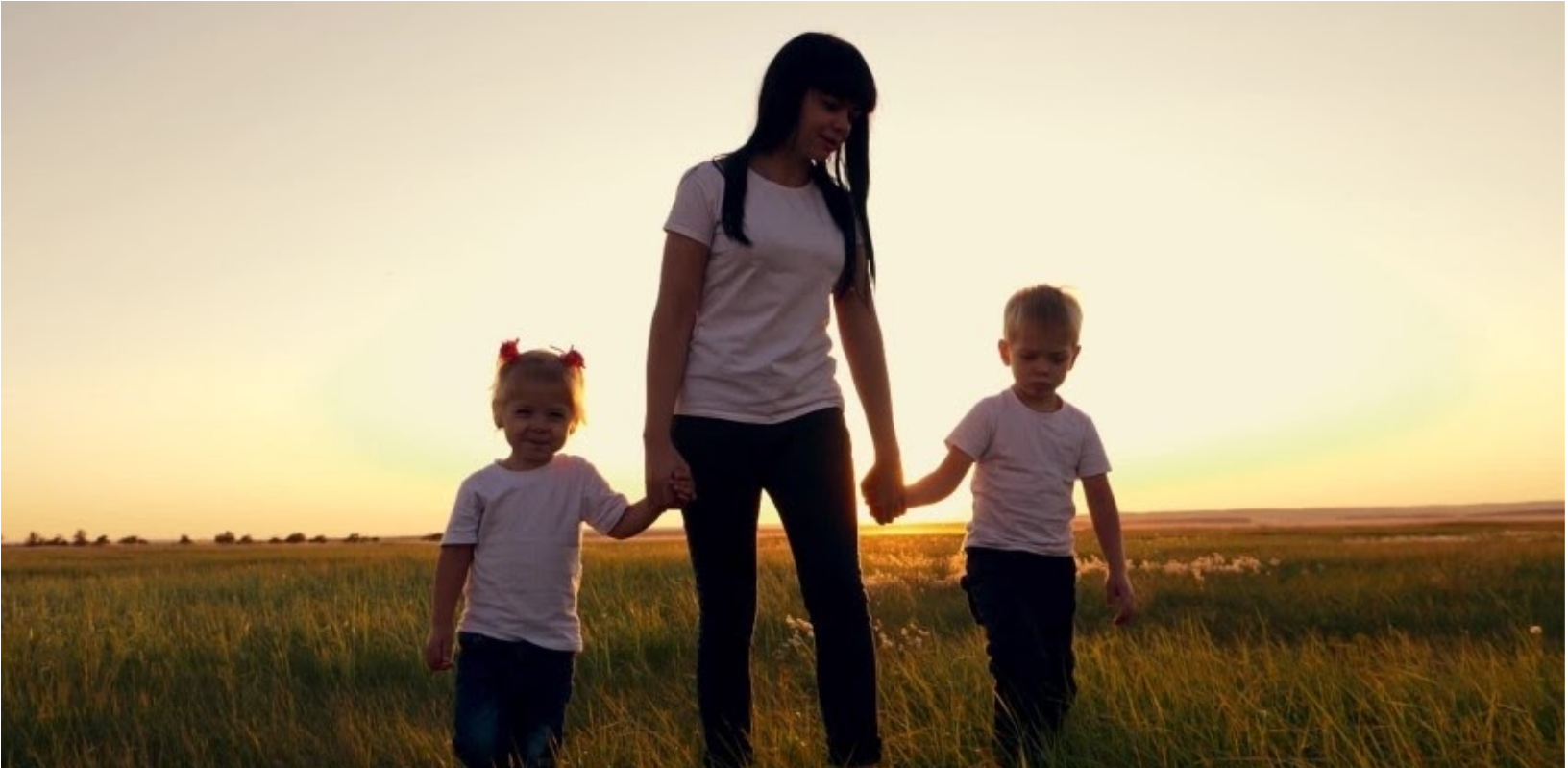 young mother with small son and daughter